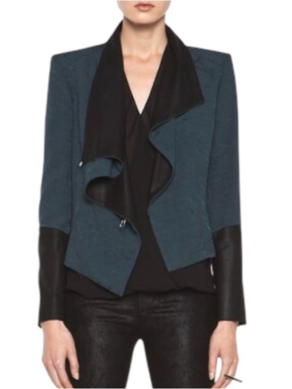 HELMUT LANG Perma Jacquard Sleeve Combo Jacket Two-Tone Draped Blazer Size 0 - Picture 3 of 14